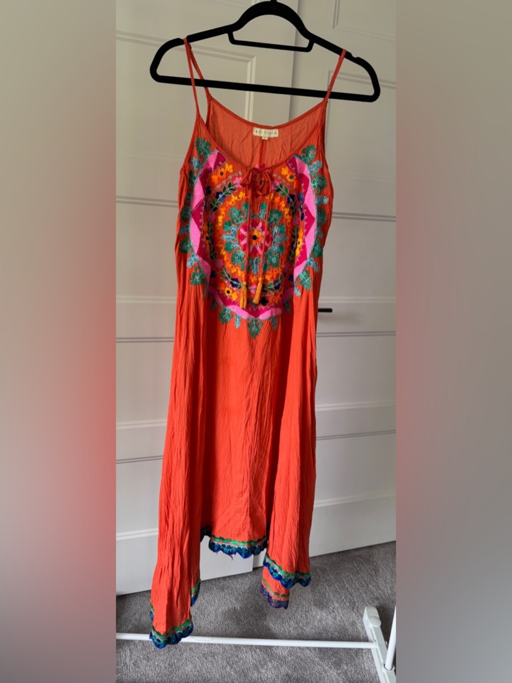 Sundance Catalog Embroidered Boho Dress Bright Orange Size S